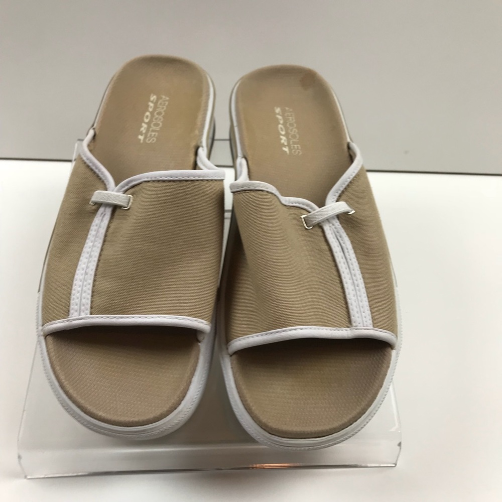 Aerosoles Sport cloth tan open toe slide sandals
